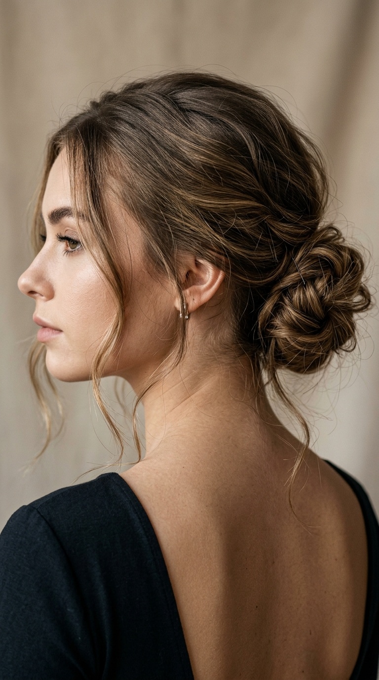 Low Messy Bun with Tendrils
