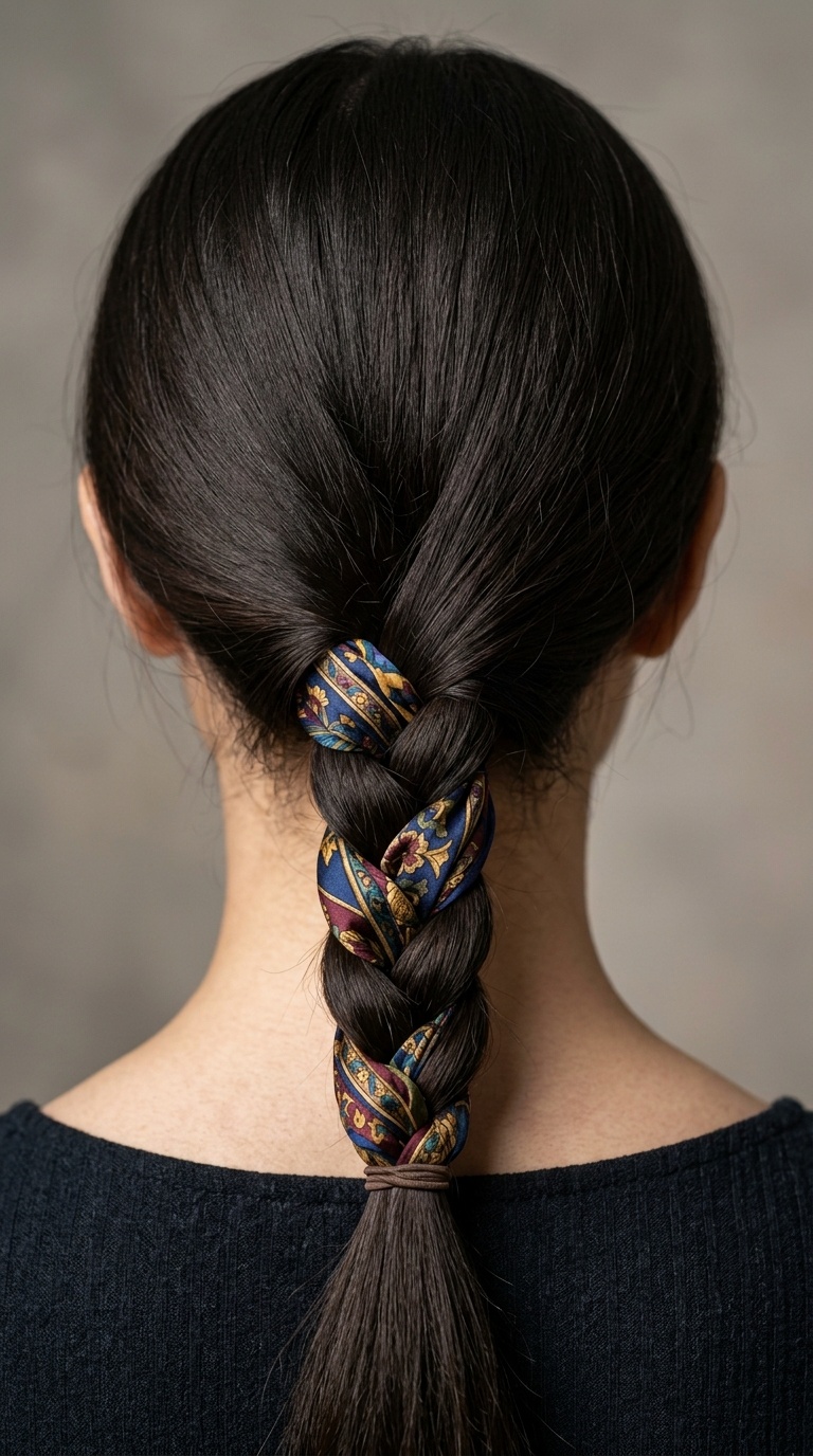 Low Nape Braid with Silk Scarf