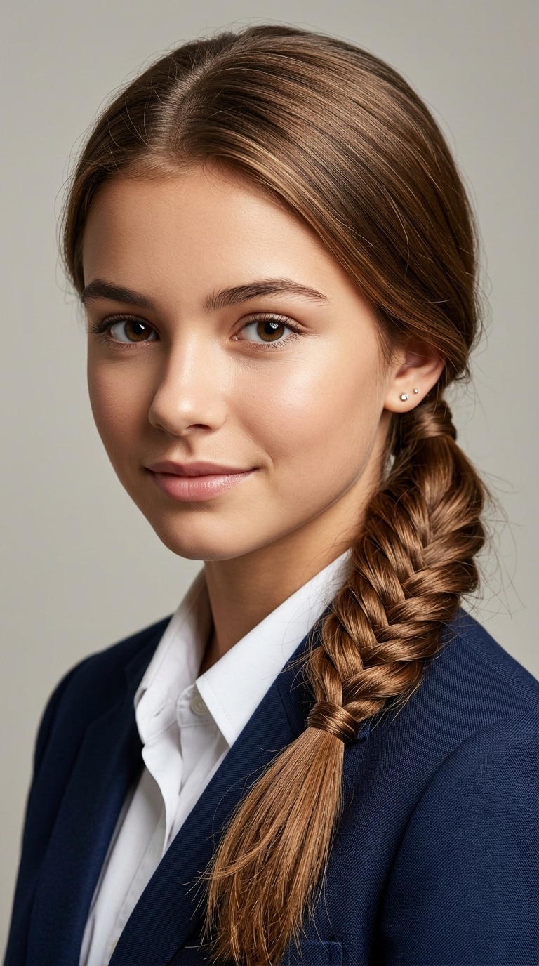 Low Pony with Fishtail Braid Accent
