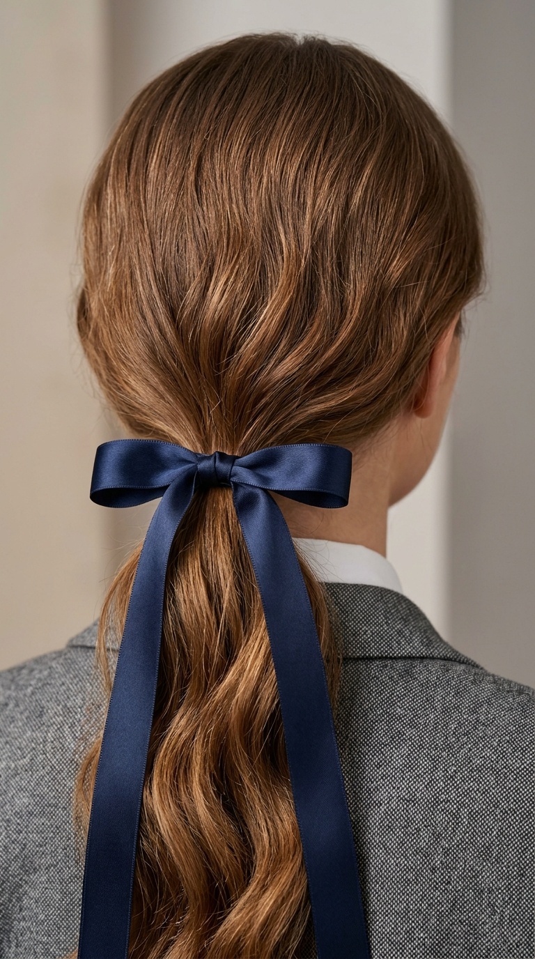 Low Ponytail with a Long Tail Ribbon