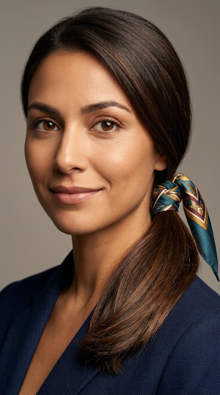 Low Ponytail with a Silk Scarf