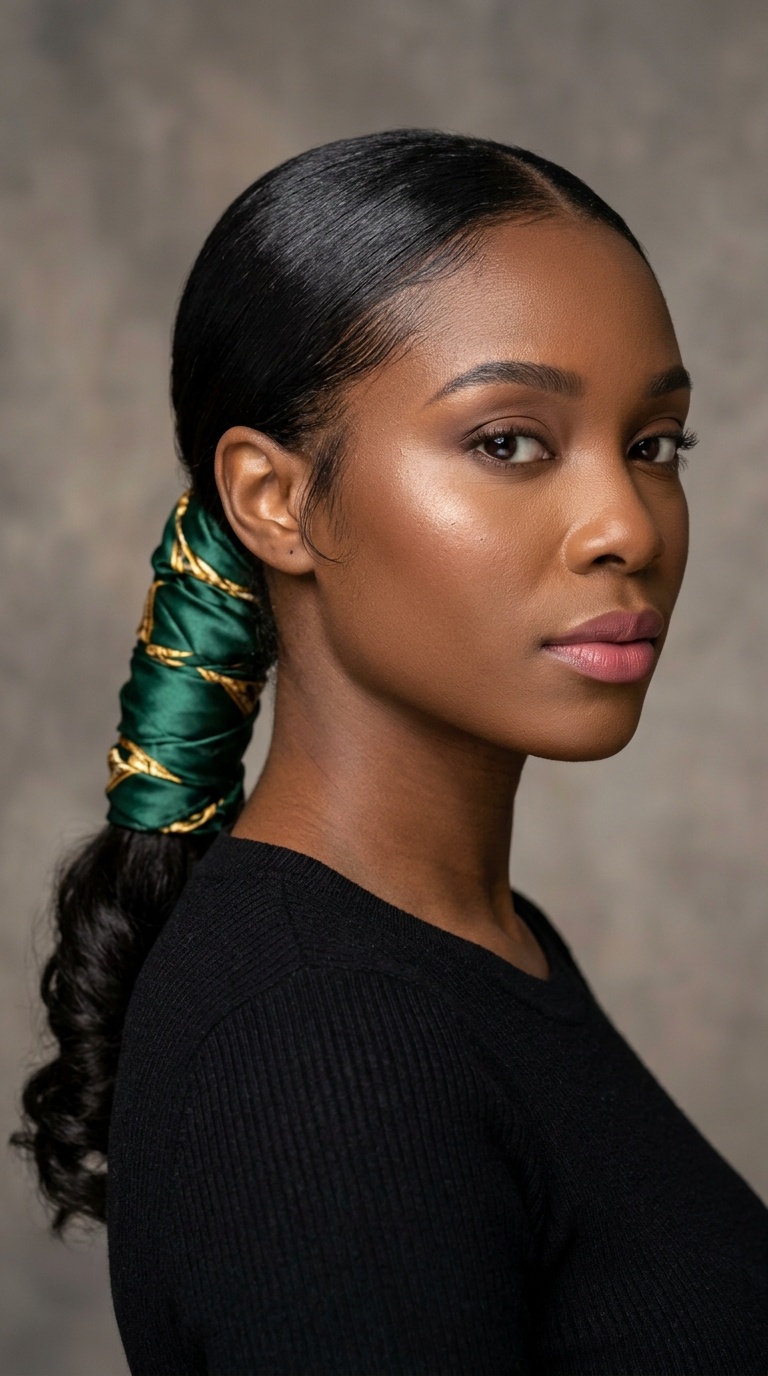 Low Satin-Wrapped Ponytail