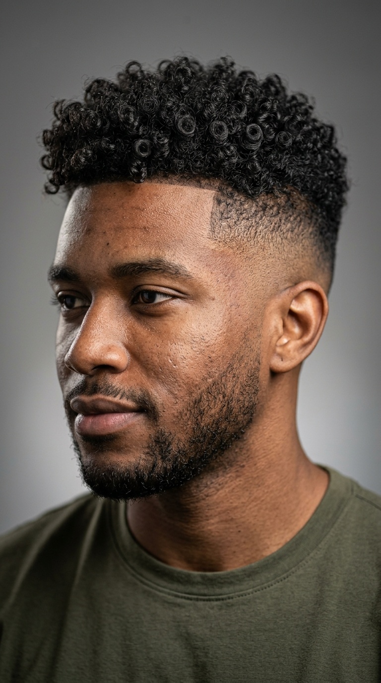 Low Skin Fade with Disconnected Curly Top