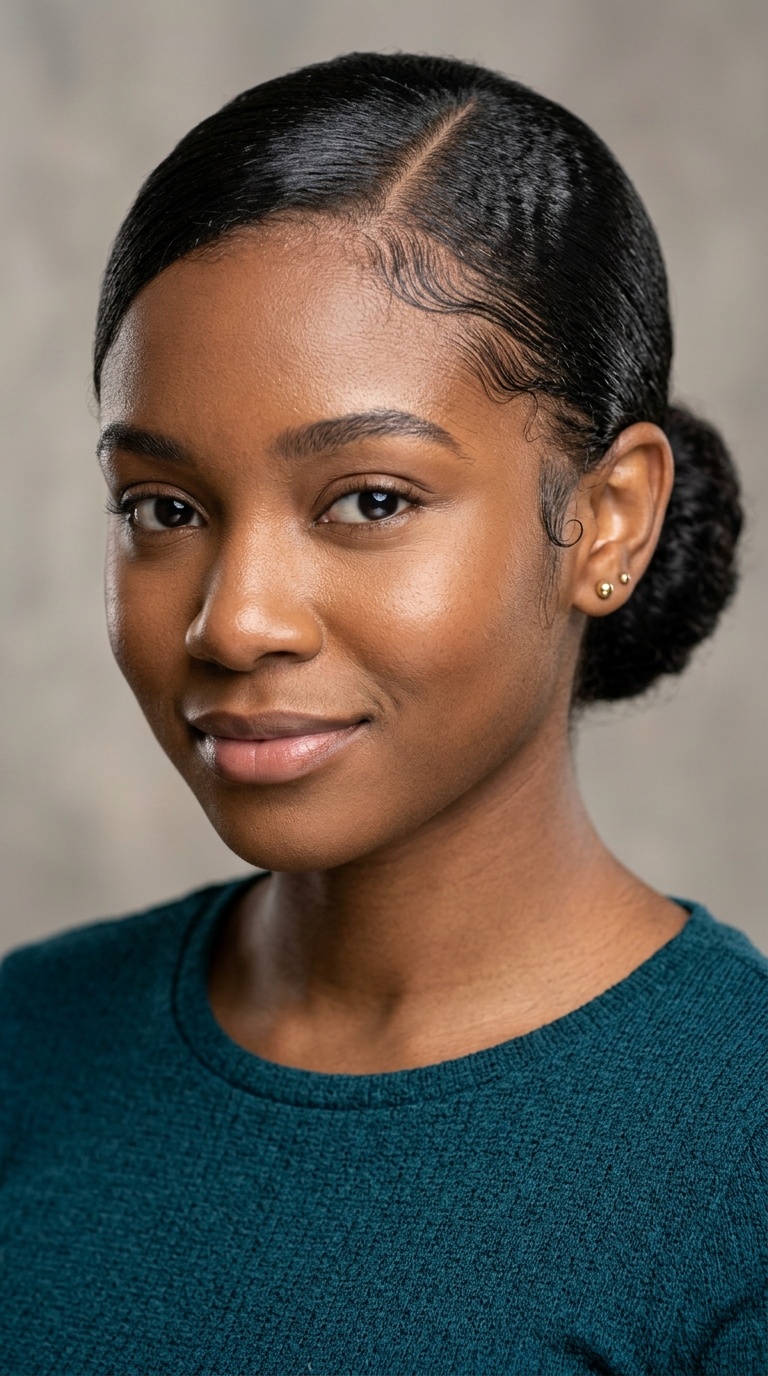 Low Sleek Bun with Baby Hairs