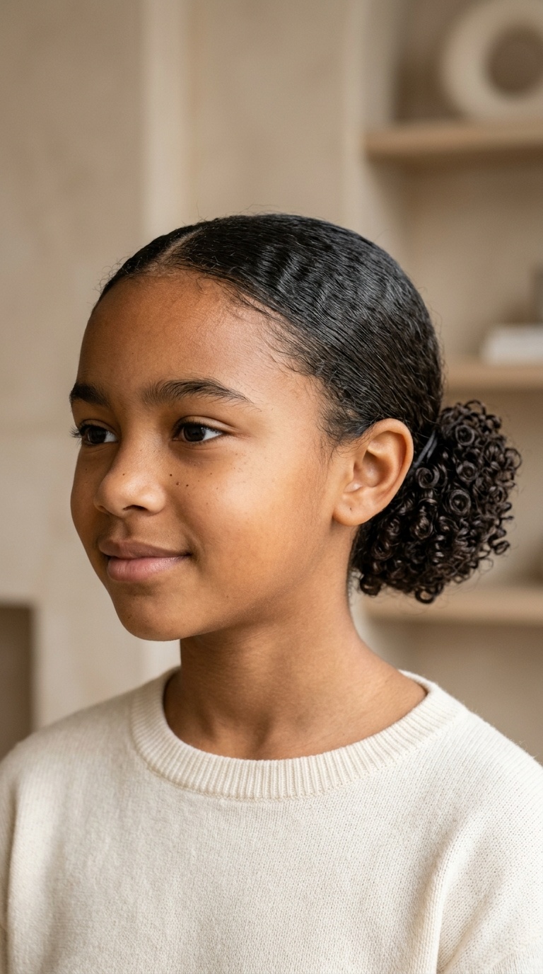 Low Sleek Bun with Curls