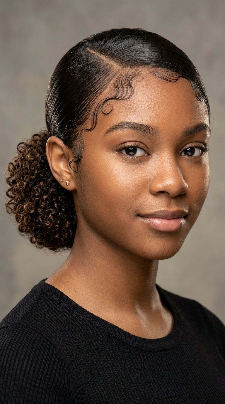 Low Sleek Bun with Deep Side Part