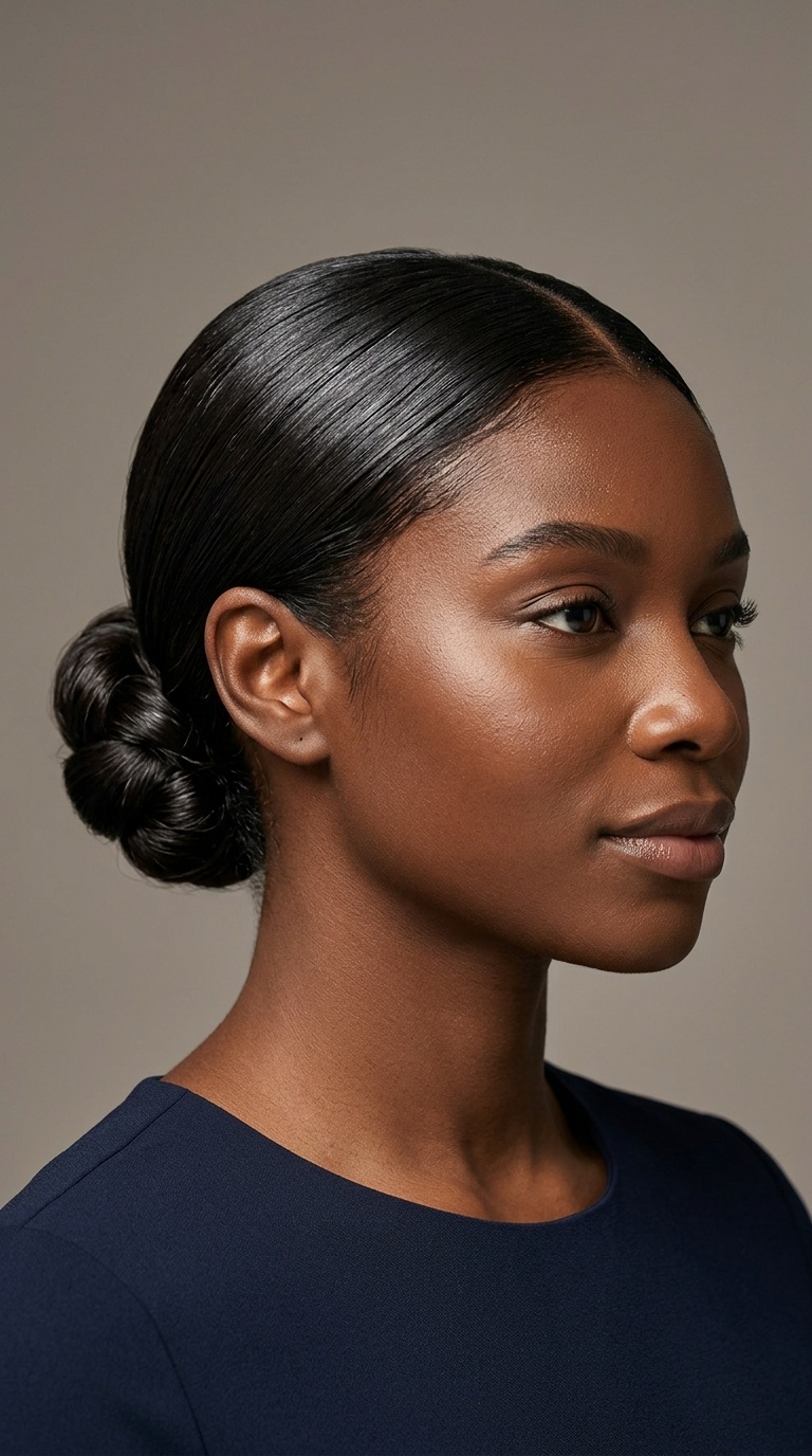 Low Sleek Bun with Middle Part