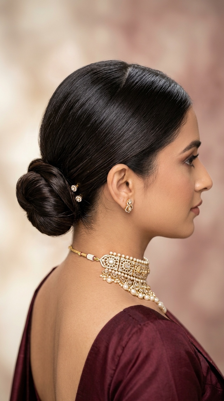 Low Sleek Knot with Statement Choker