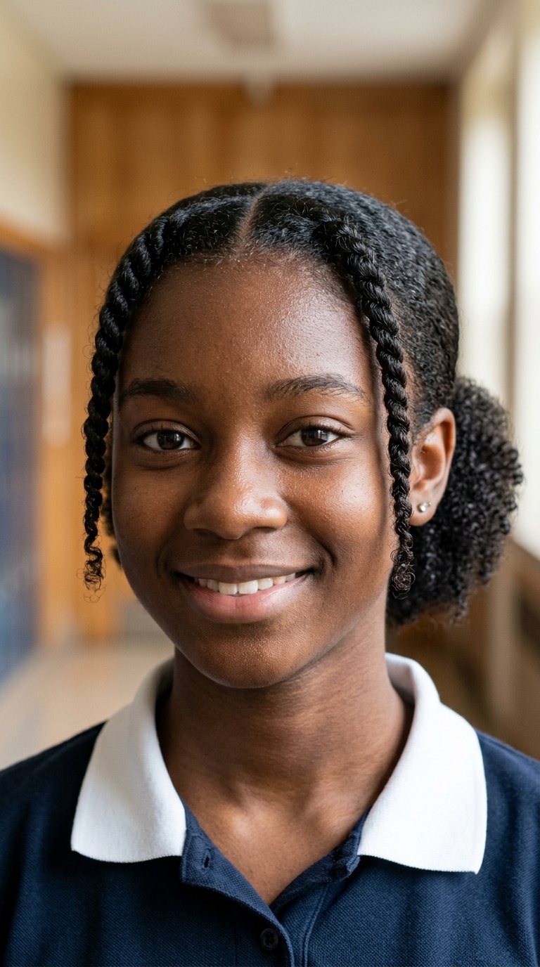 Low Sleek Puff with Two-Strand Twist Accents