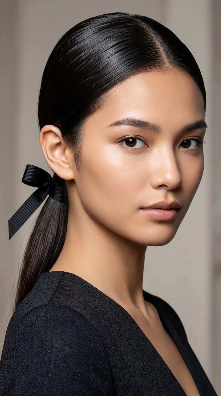 Low Slicked-Back Pony with Ribbon