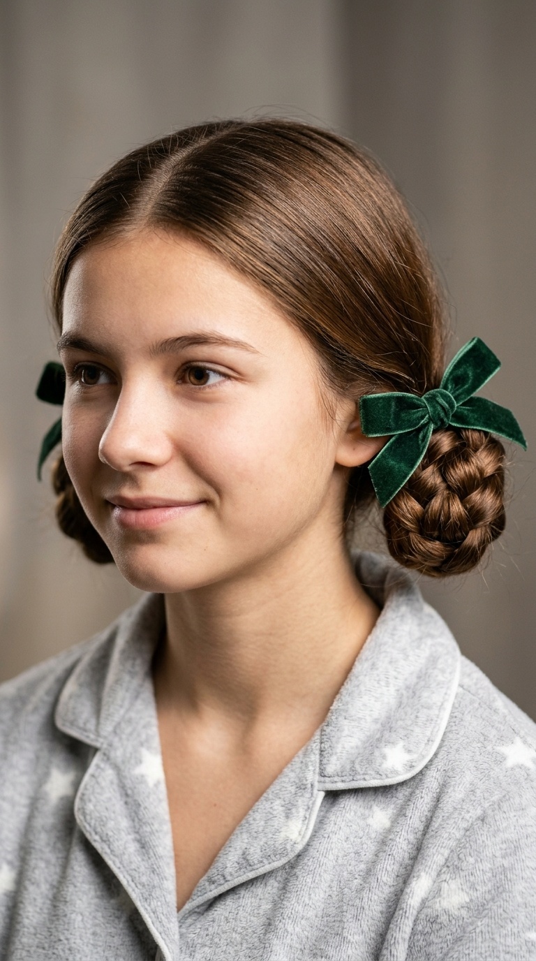Low Space Buns with Velvet Bows