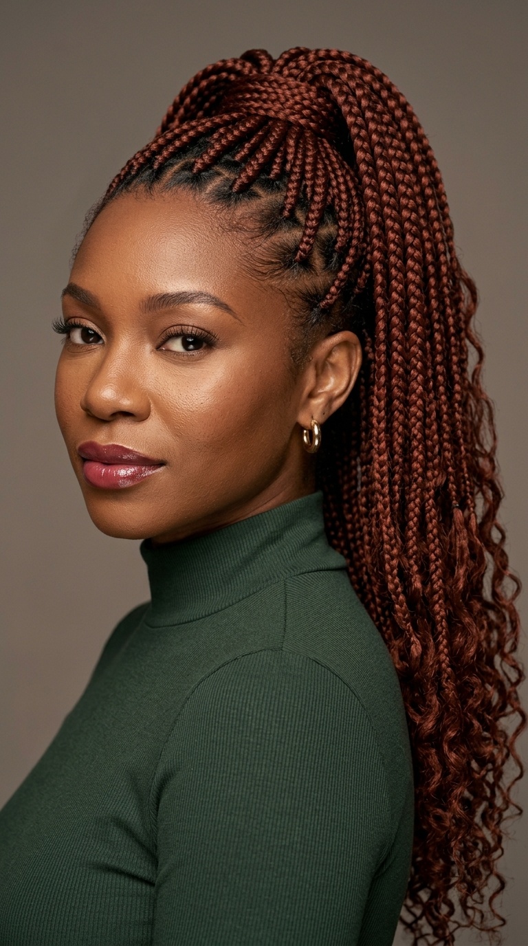 Mahogany Knotless Braid Ponytail