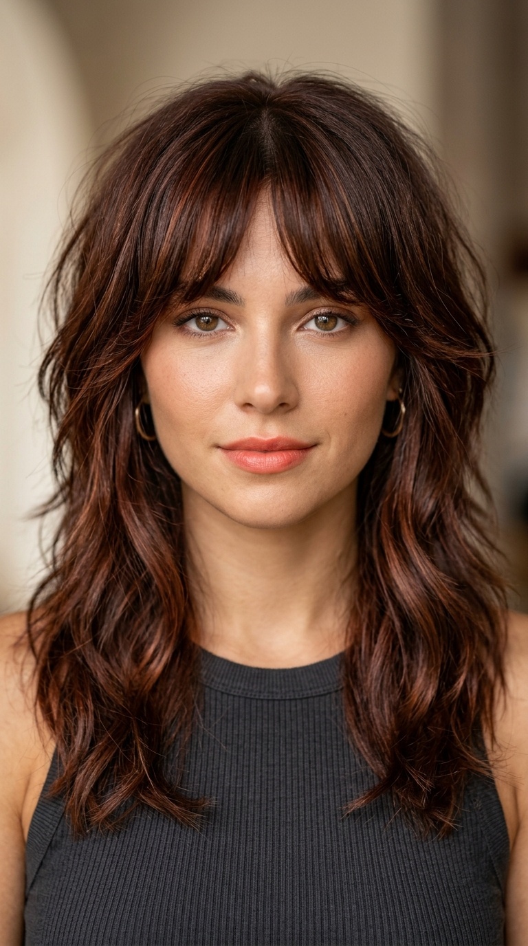 Mahogany Shag with Curtain Bangs