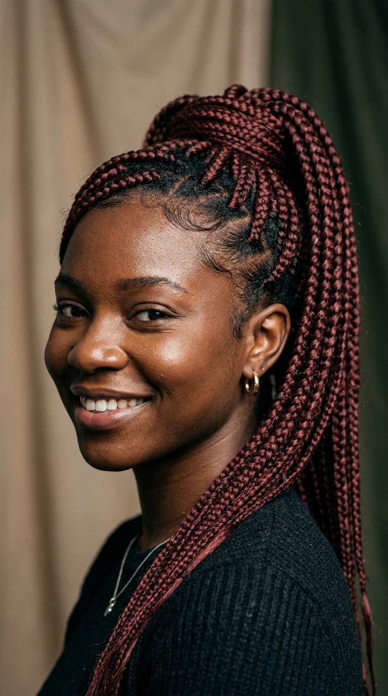 Maroon Braided Wrap Ponytail