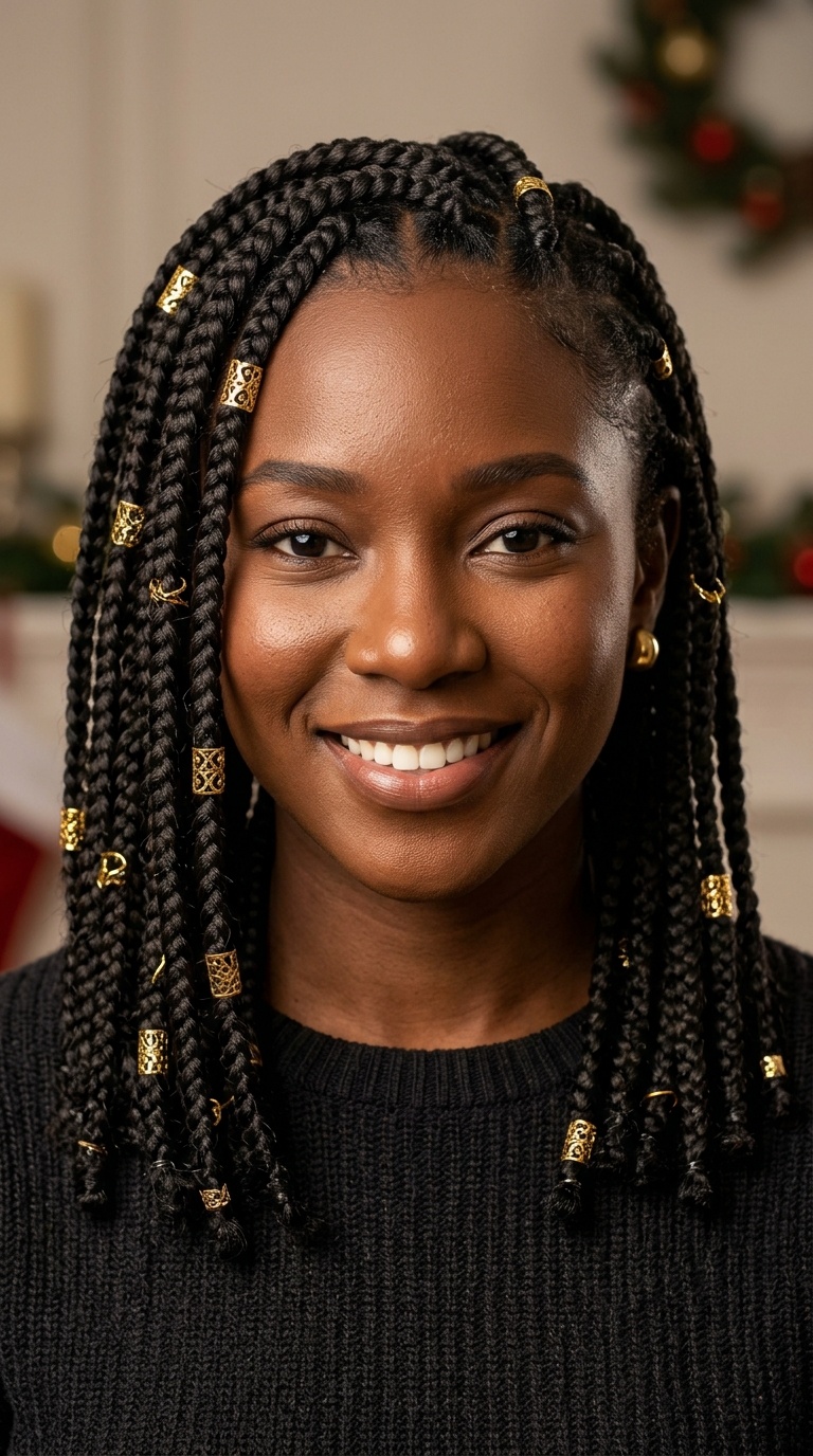 Medium Knotless Braids with Gold Cuffs