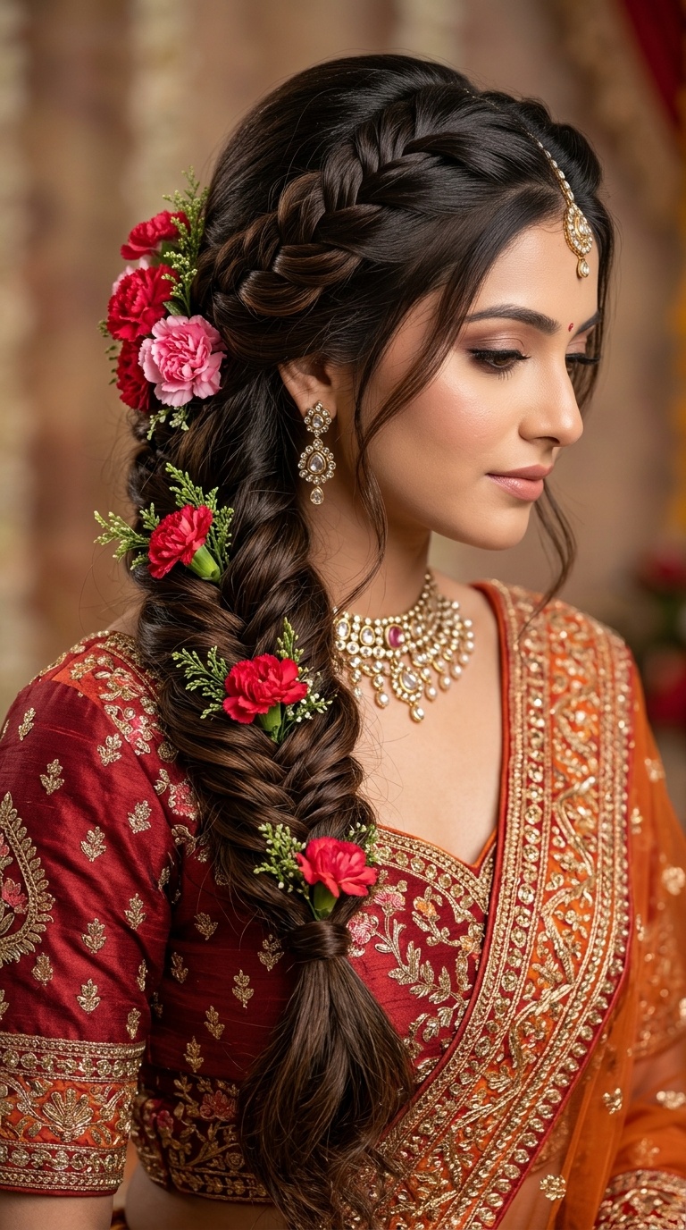 Mermaid Braid with Carnation Clusters