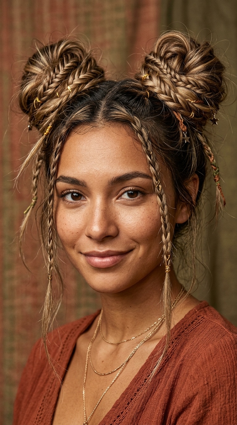 Messy Boho Braided Buns