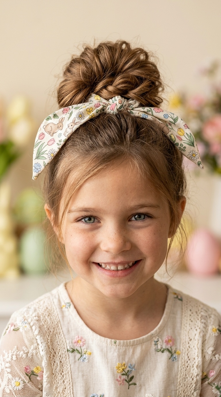 Messy Bun with a Floral Scarf