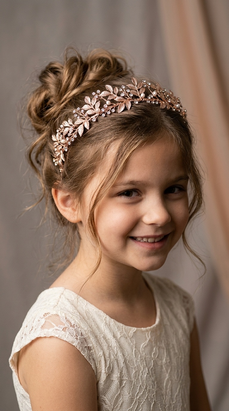 Messy Bun with a Rose Gold Vine Crown