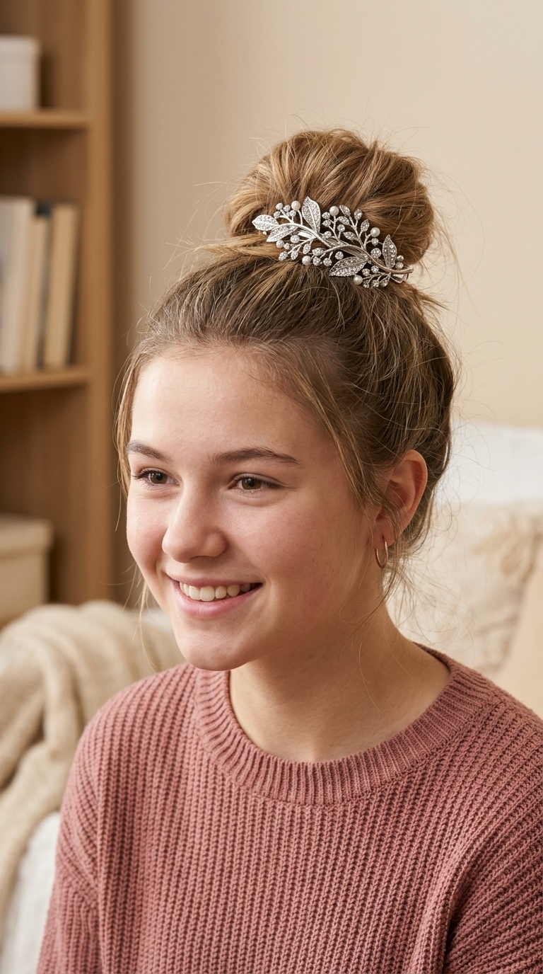 Messy Bun with a Statement Metal Clip