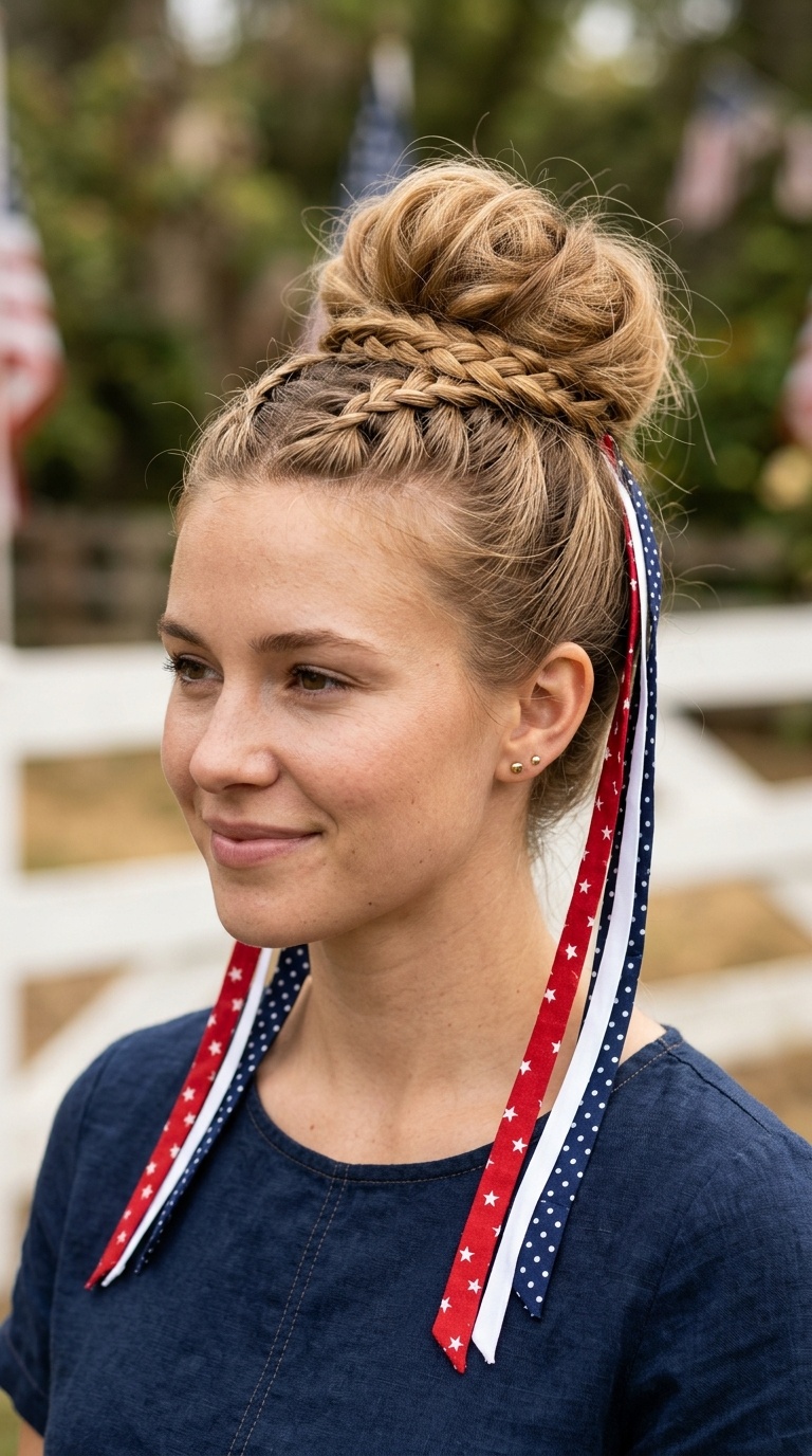 Messy Bun with Braided Base and Long Streamers