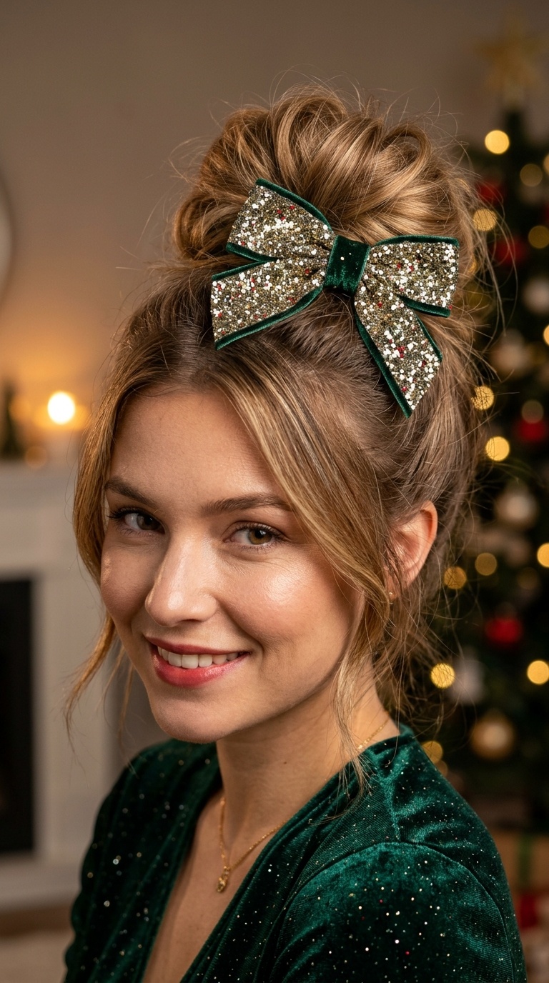 Messy Bun with Glitter Bow