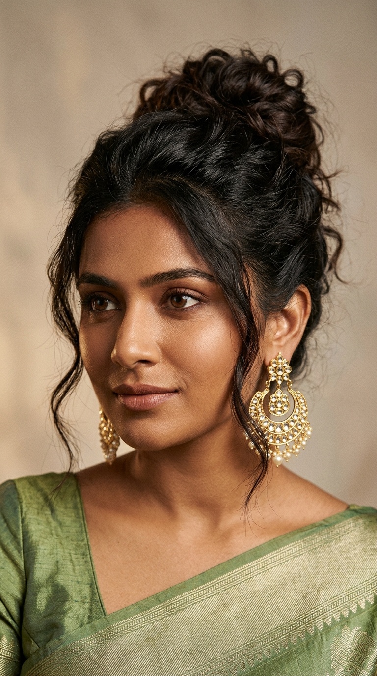 Messy Bun with Oversized Chandbalis