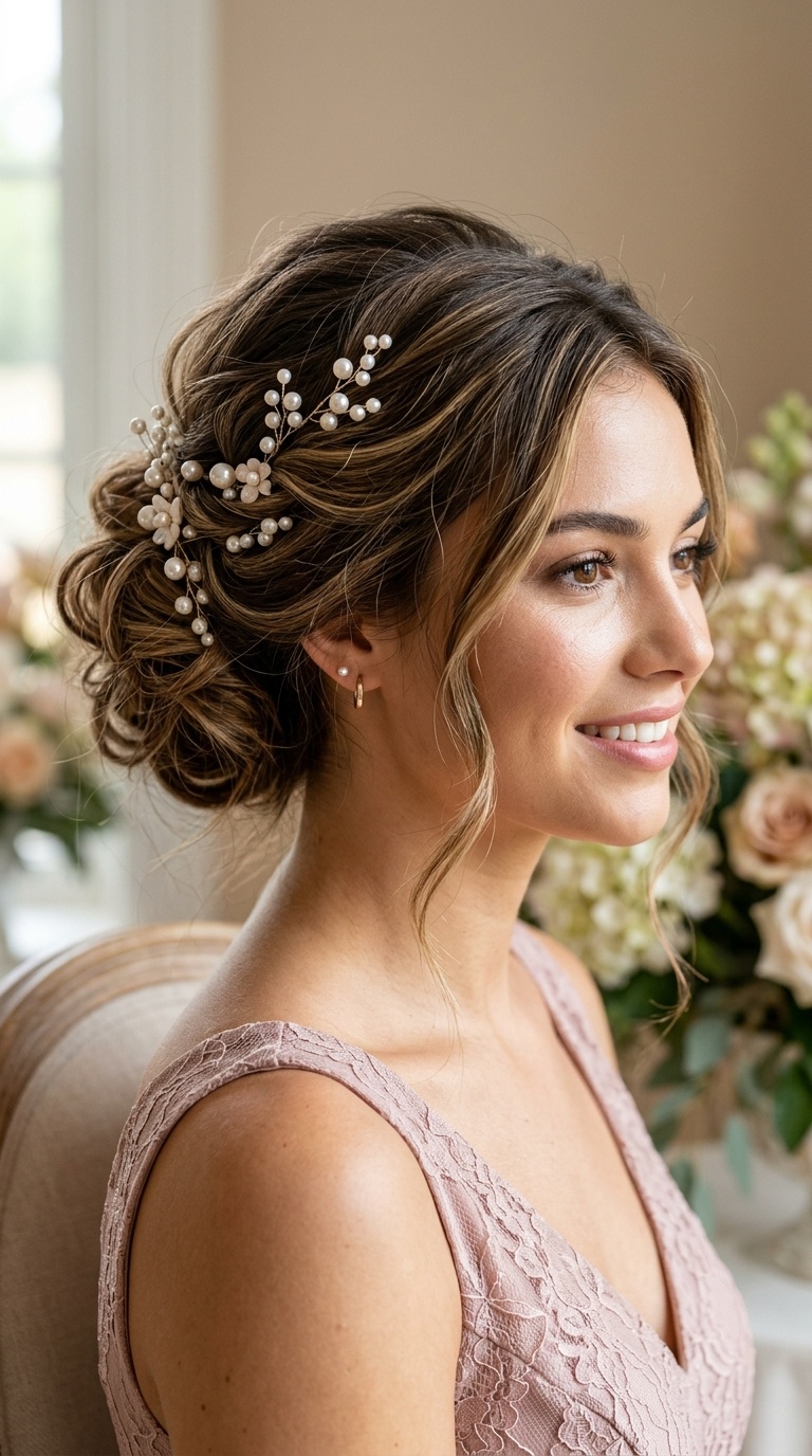 Messy Bun with Pearl Accents