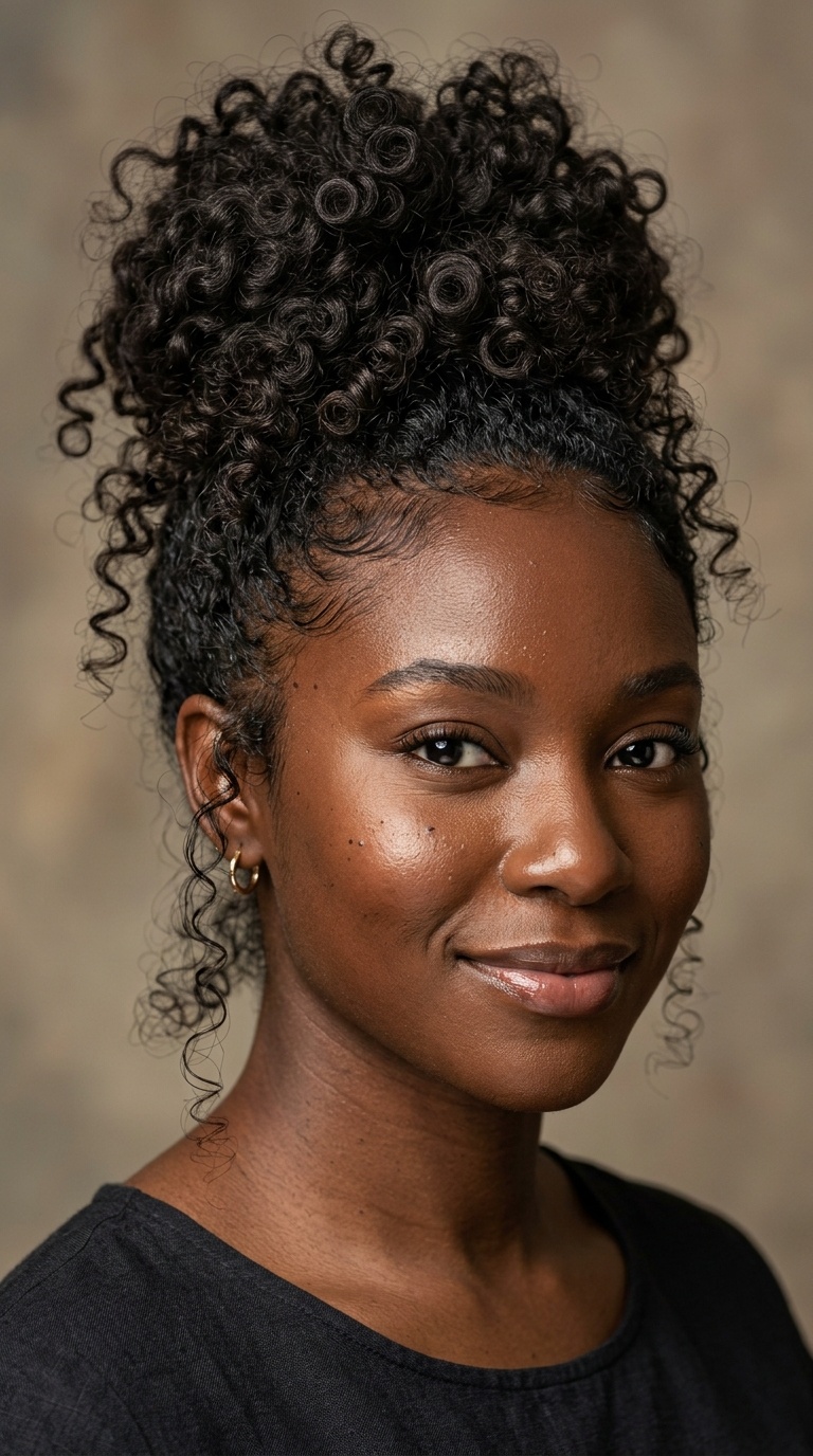 Messy Curly Bun with Wispy Tendrils