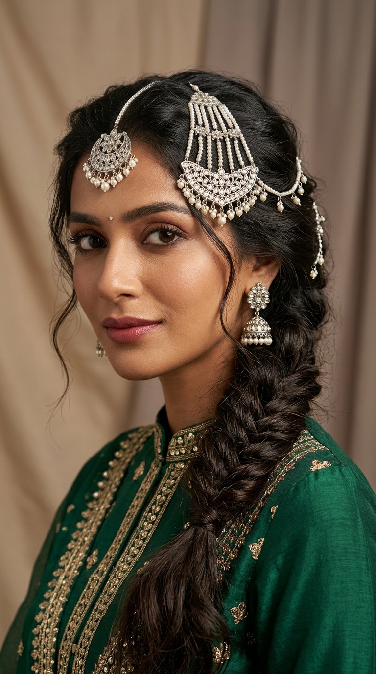 Messy Fishtail Braid with Pearl-Encrusted Passa