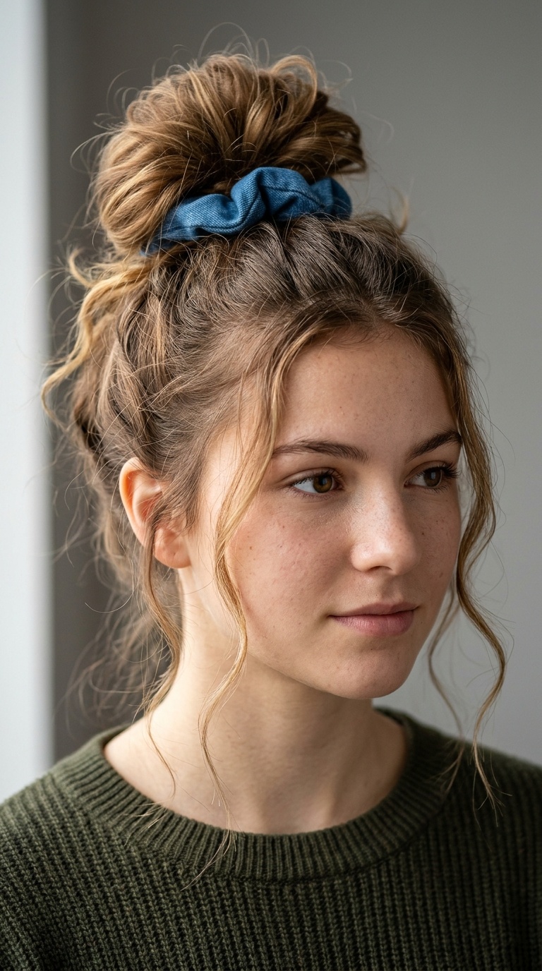 Messy High Bun with a Scrunchie