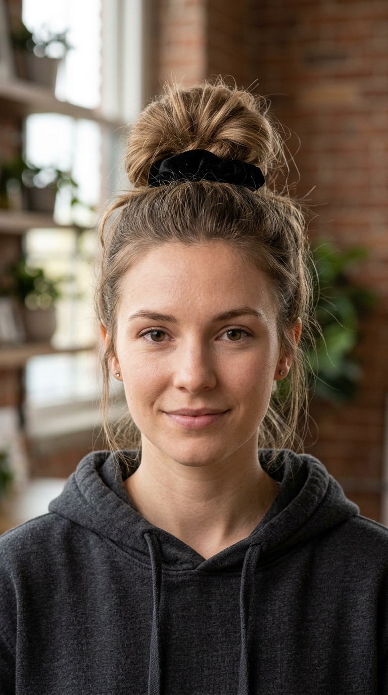 Messy High Bun with Scrunchie