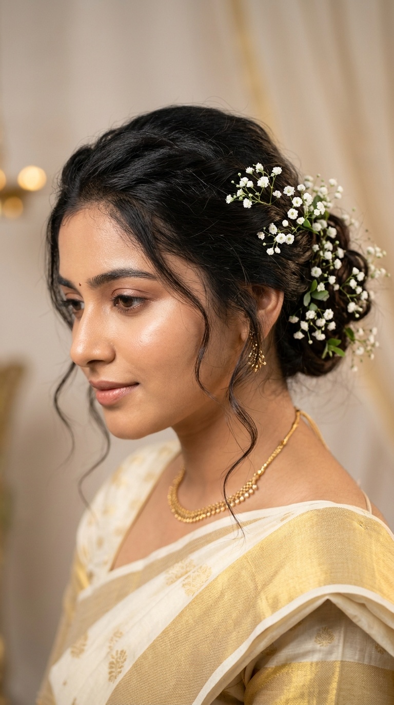 Messy Low Bun with Baby’s Breath