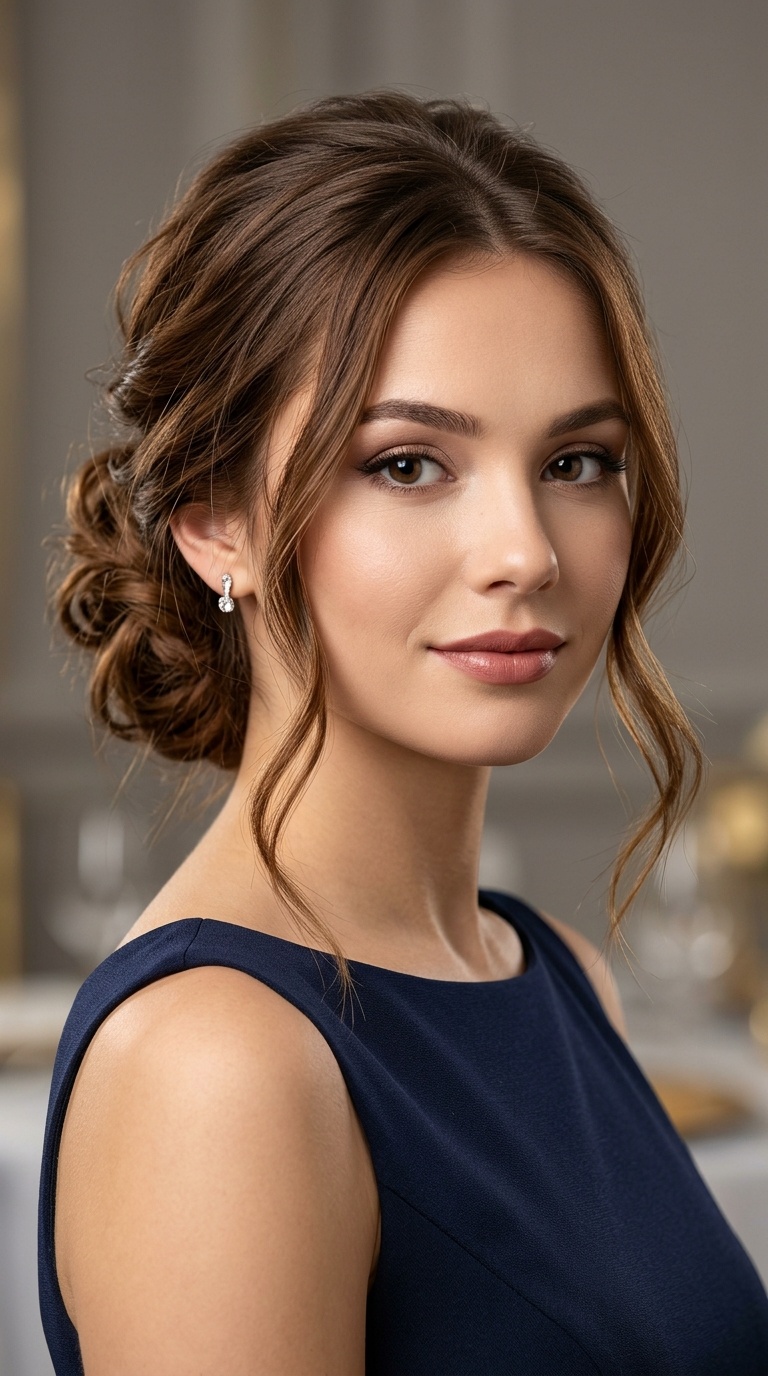Messy Low Bun with Face-Framing Tendrils
