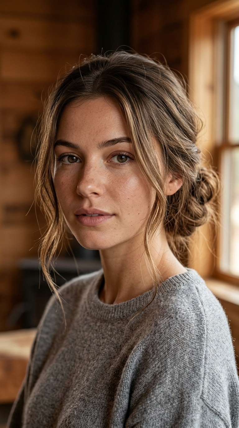 Messy Low Bun with Face-Framing Tendrils