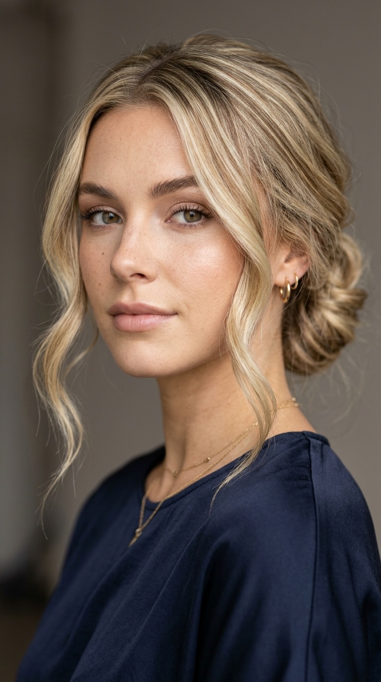 Messy Low Bun with Face-Framing Tendrils