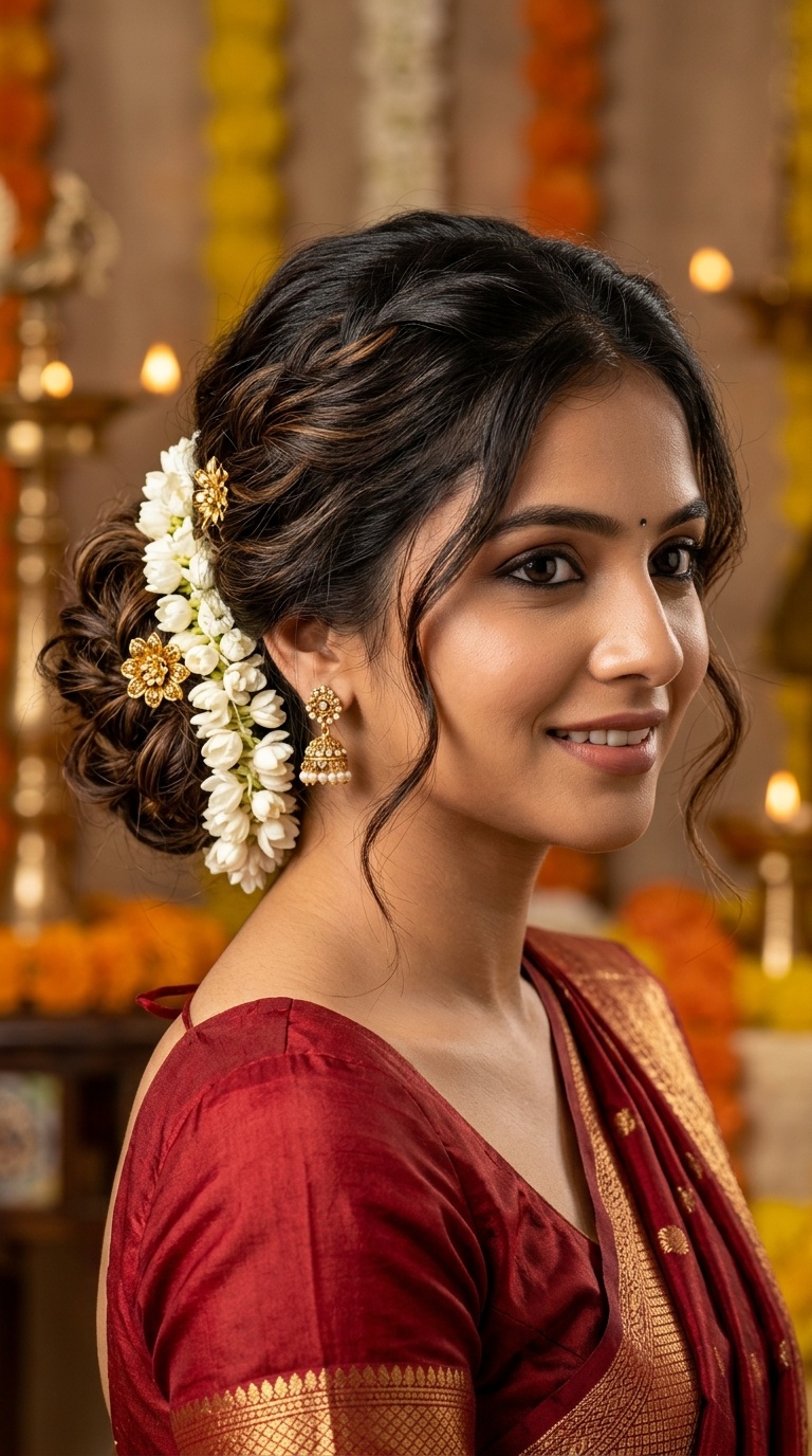 Messy Low Bun with Gajra