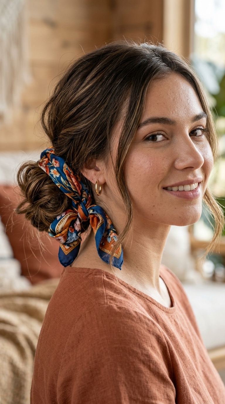 Messy Low Bun with Scarf