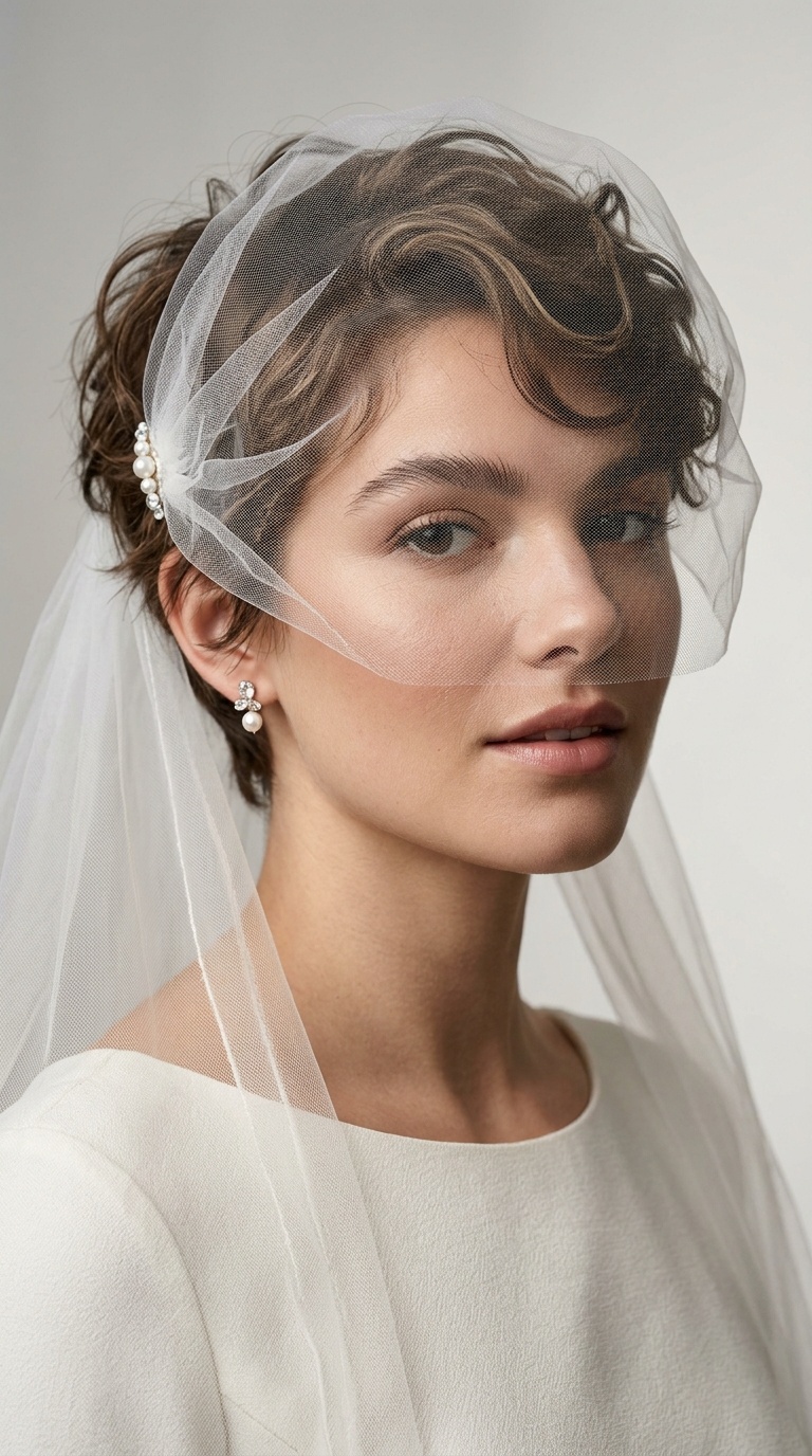 Messy Pixie with a Tulle Blusher Veil