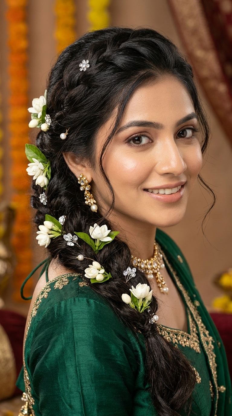 Messy Side Braid with Fresh Jasmine