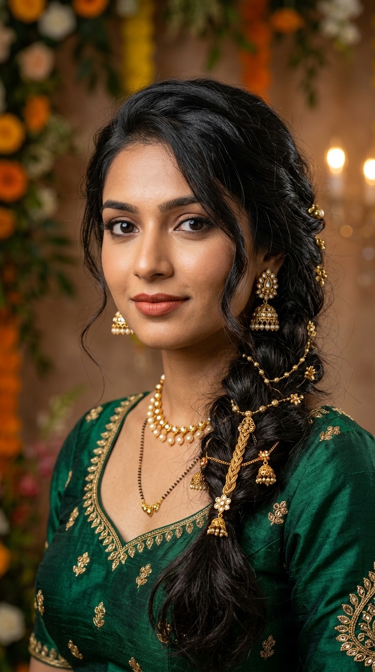 Messy Side Braid with Gold Accessories
