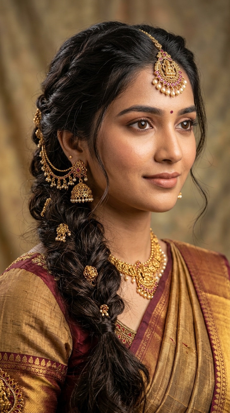 Messy Side Braid with Temple Jewelry