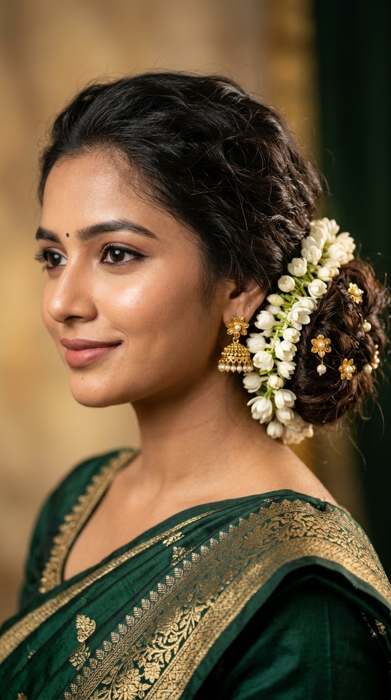 Messy Side Bun with Jasmine Strands