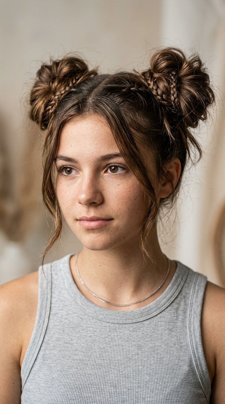 Messy Space Buns with Braided Accents
