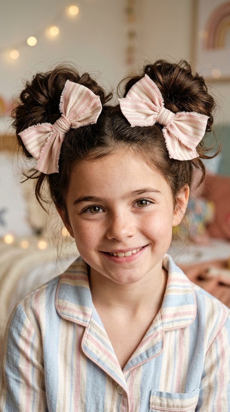 Messy Space Buns with Oversized Bows