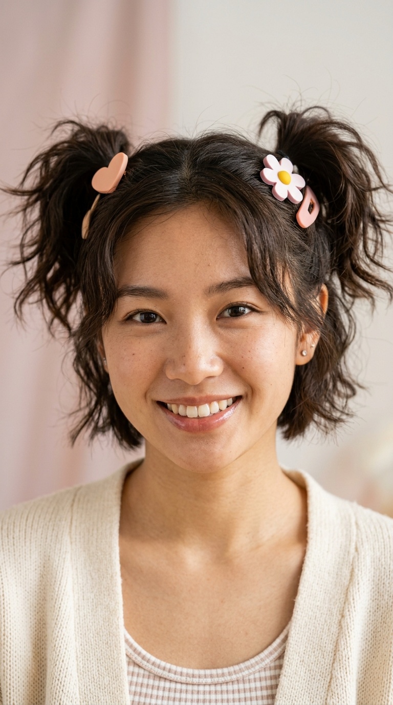 Messy Texture Pigtails with Matte Resin Clips