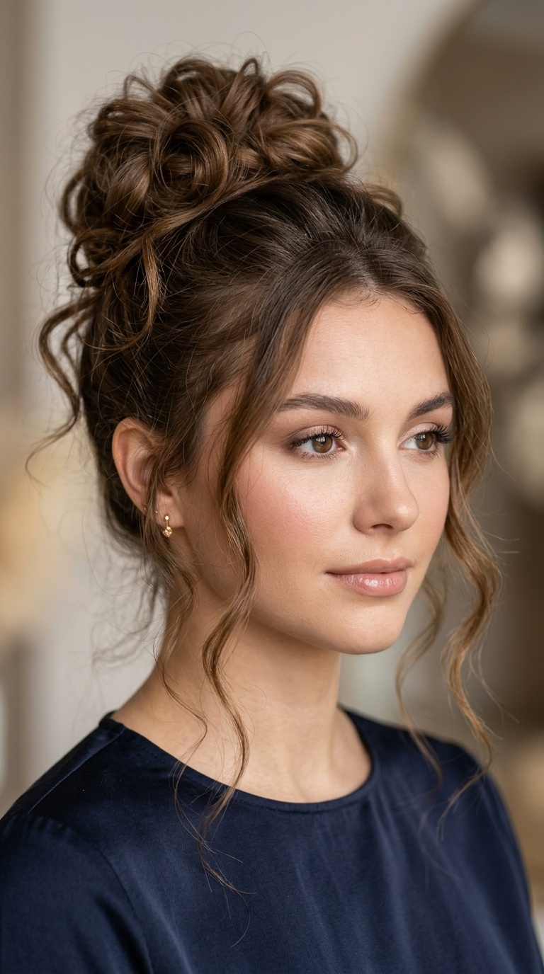 Messy Textured Bun with Face-Framing Tendrils