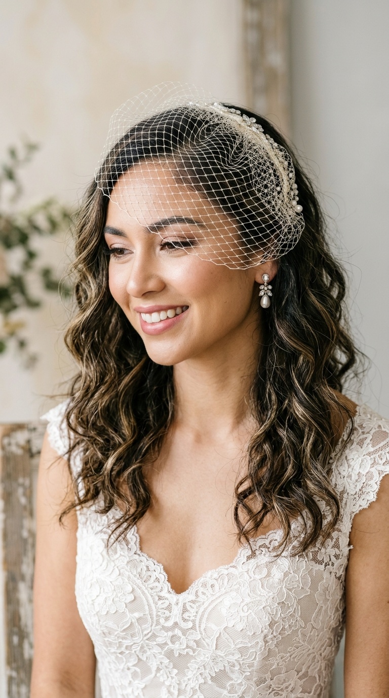 Messy Textured Waves and Birdcage Veil