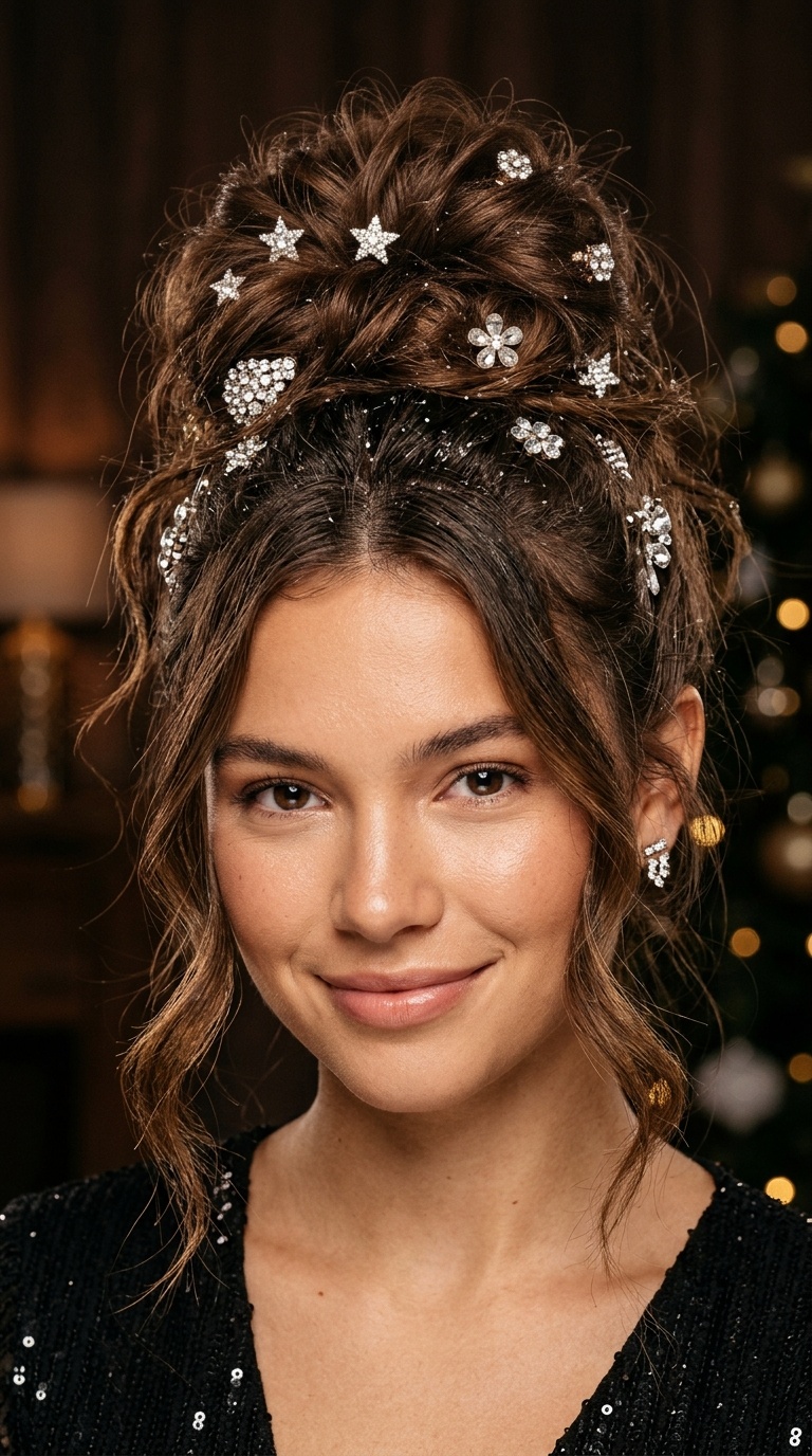 Messy Top Knot with Rhinestone Pins