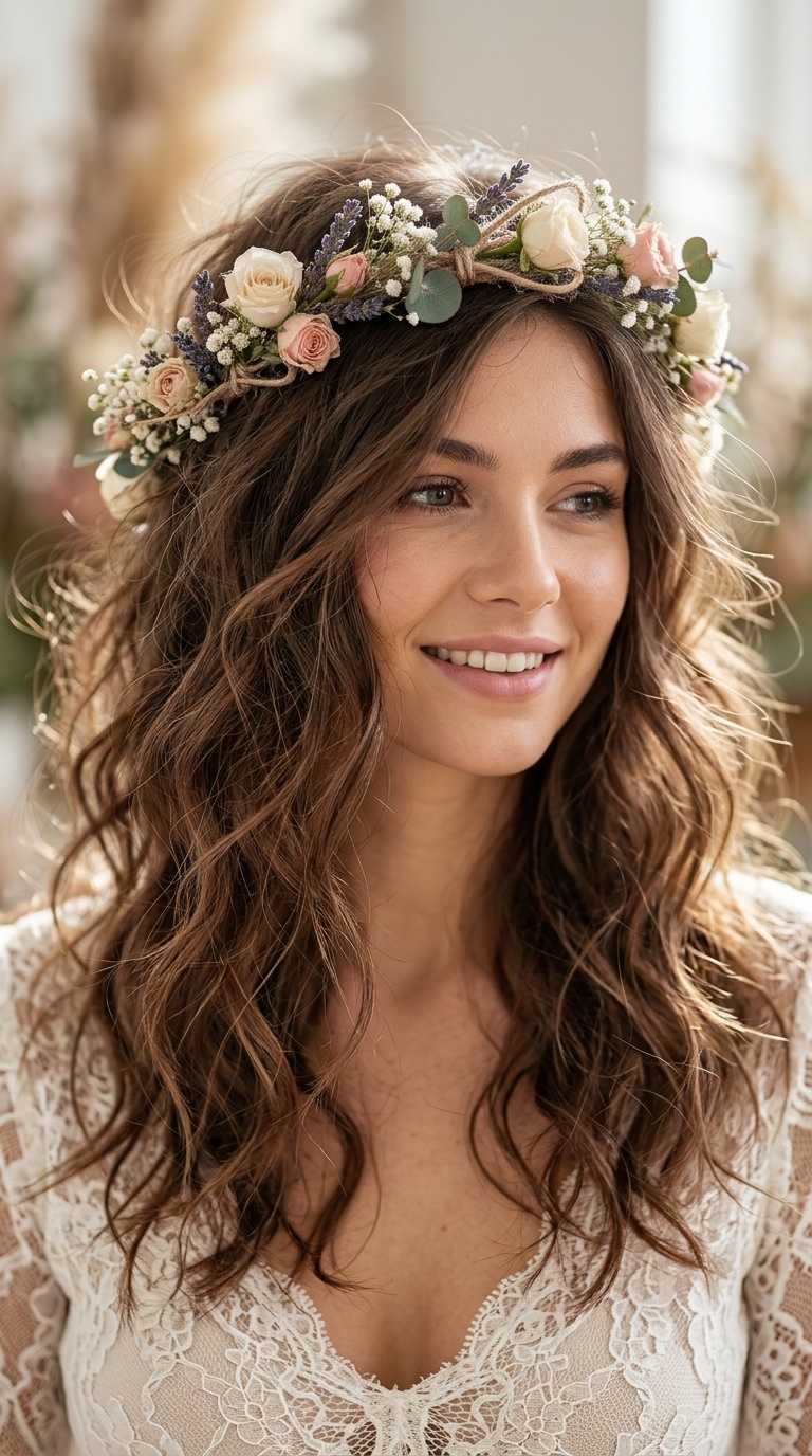 Messy Waves with a Bohemian Floral Halo